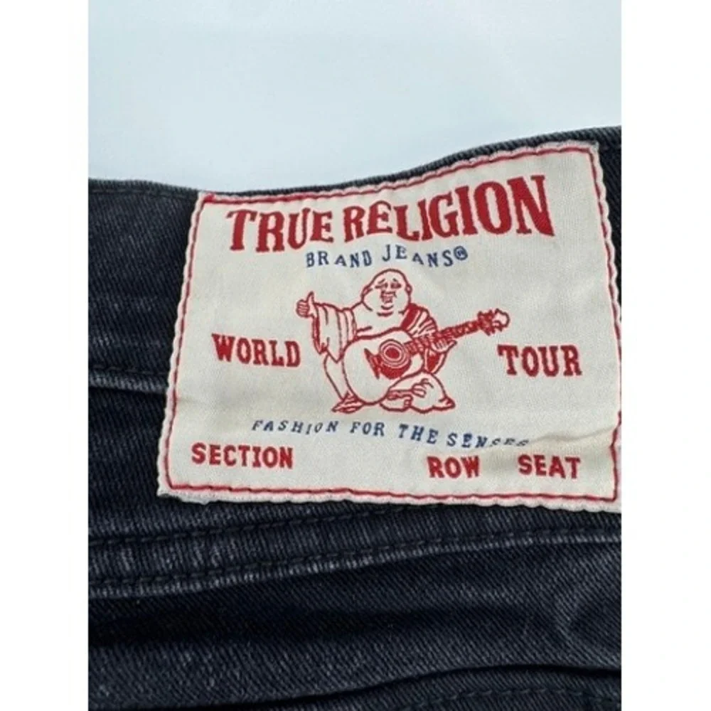 True Religion Geno Relaxed Slim Jeans Mens 38x32 Black Contrast Stitch Denim Y2K